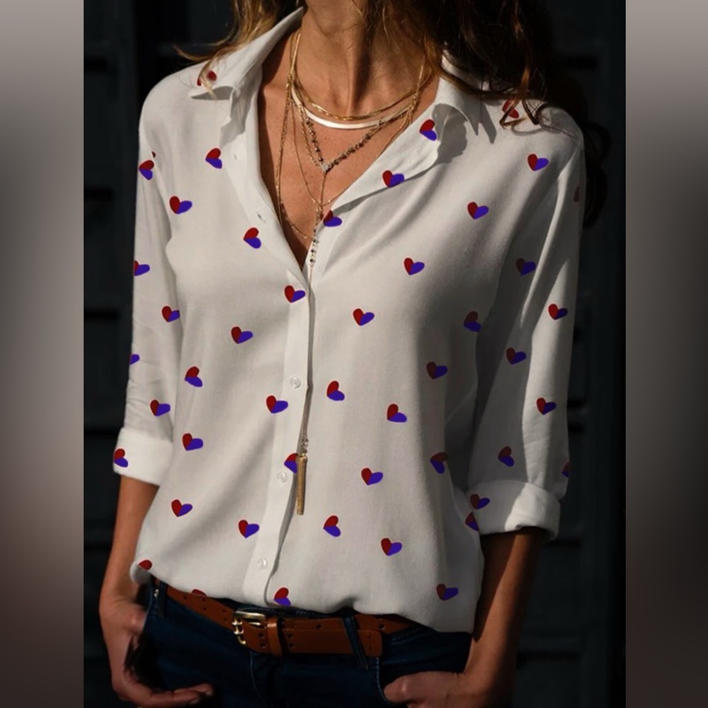 Boho Heart Print Sheer Blouse Y2K Print